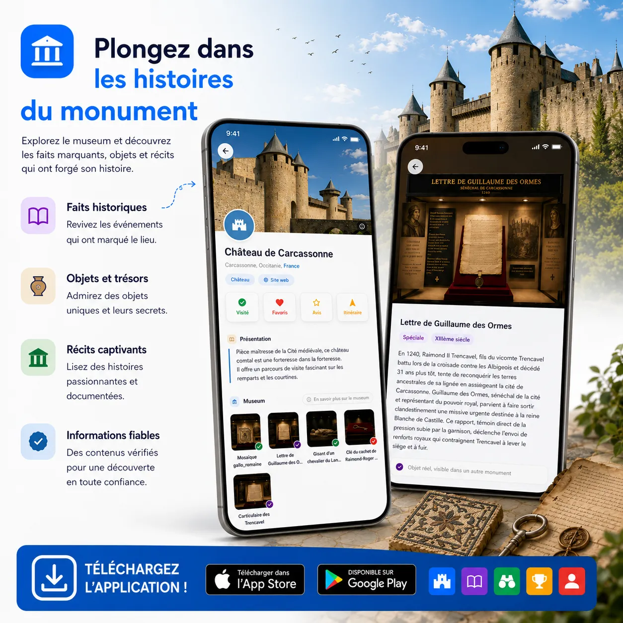 Musée du Château de Carcassonne dans MonuTrack, avec la fiche détaillée de la Lettre de Guillaume des Ormes